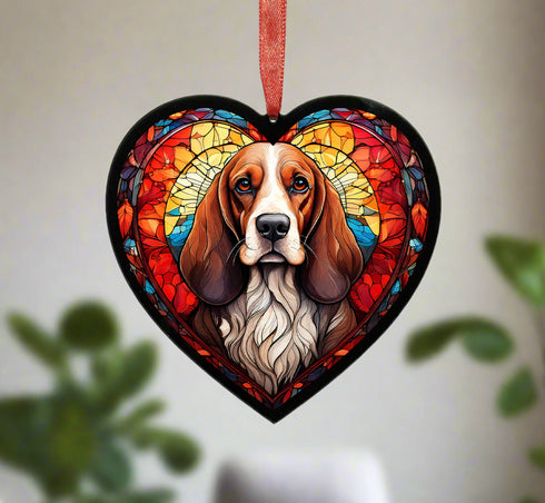 Basset Hound Stained Glass Effect Heart Suncatcher